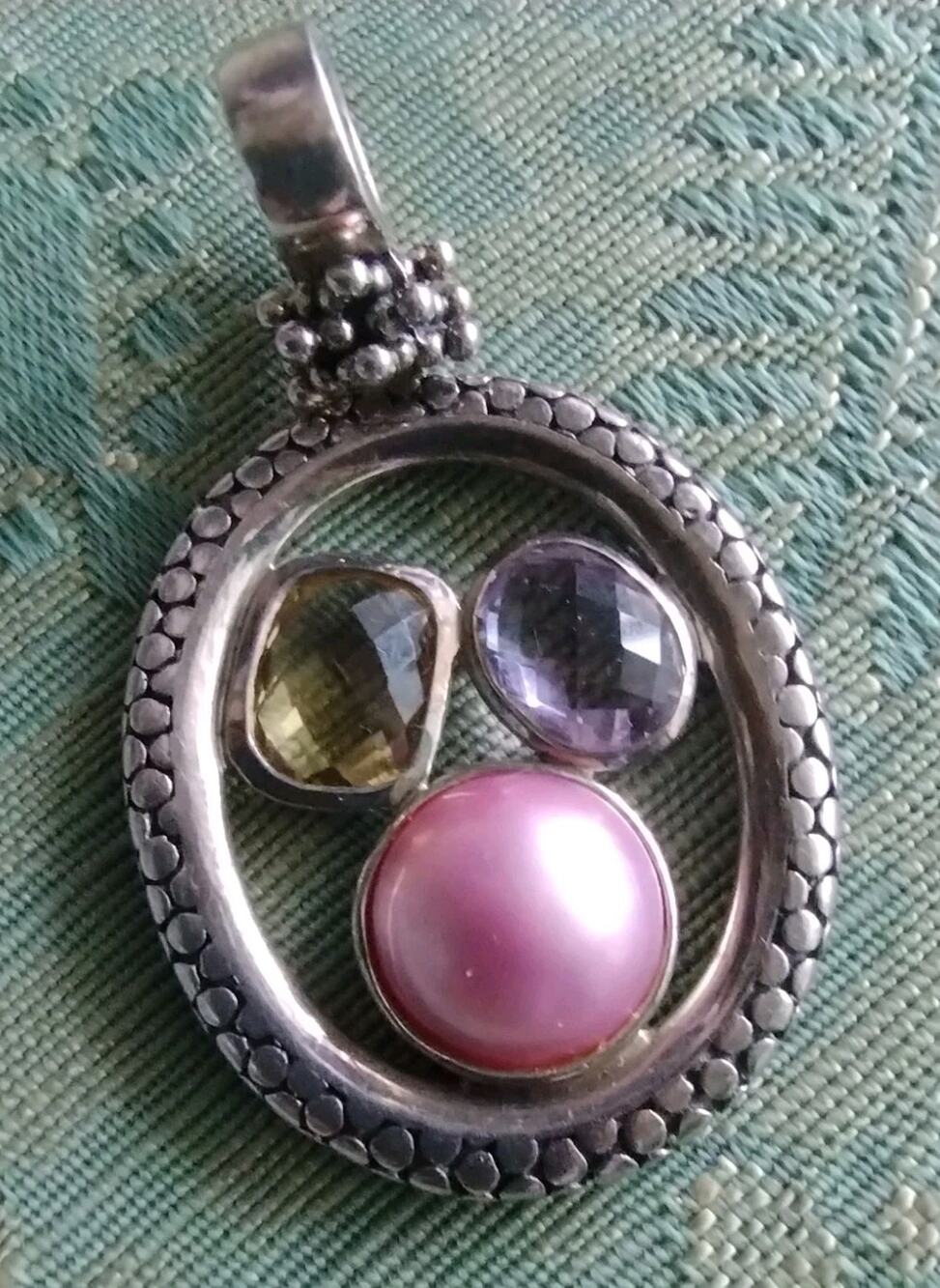 Michael Dawkins Sterling Pink Pearl Amethyst Citrine Silver 925 Enhancer Pendant